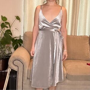 Cocktail Dress Silver Velvet Wrap Dress | Ali & Jay | Size XS